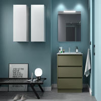 BADEZIMMERMÖBEL NOJA 600 3 Schubladen GREEN SATIN + Waschtisch + Spiegel - Schwarz, Metall (45/81/60cm) - Salgar