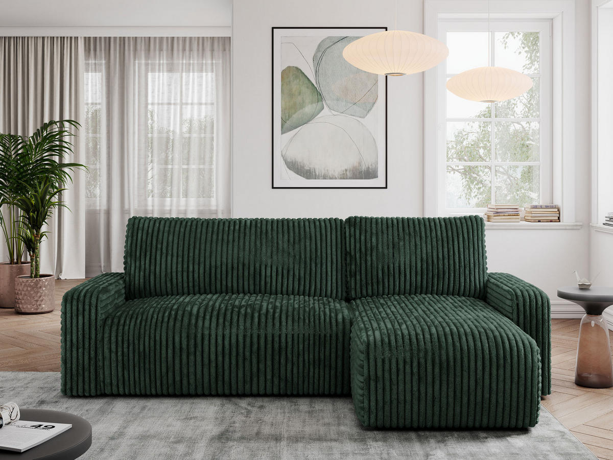 ECKSOFA ARGOS Grün Cord - Schwarz/Grün, Kunststoff/Textil (245/150cm) - MKS