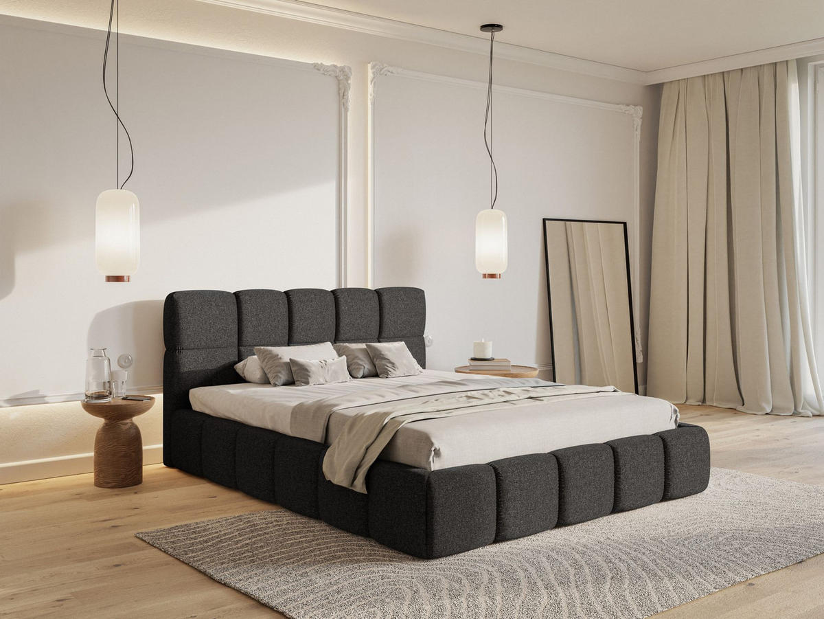 POLSTERBETT Cloudy Graphit Chenille, 120x200 cm - Schwarz/Graphitfarben, Kunststoff/Textil (120/200cm) - Selsey