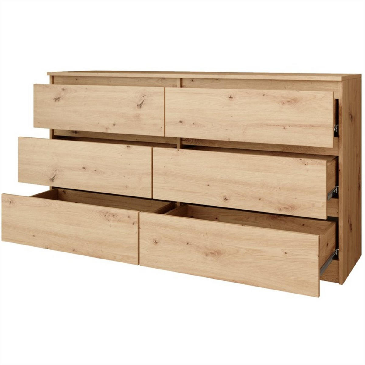 KOMMODE Look 120 cm mit sechs Schubladen, eiche Artisan - Eiche Artisan, Holzwerkstoff (120/71/33cm) - Beautysofa
