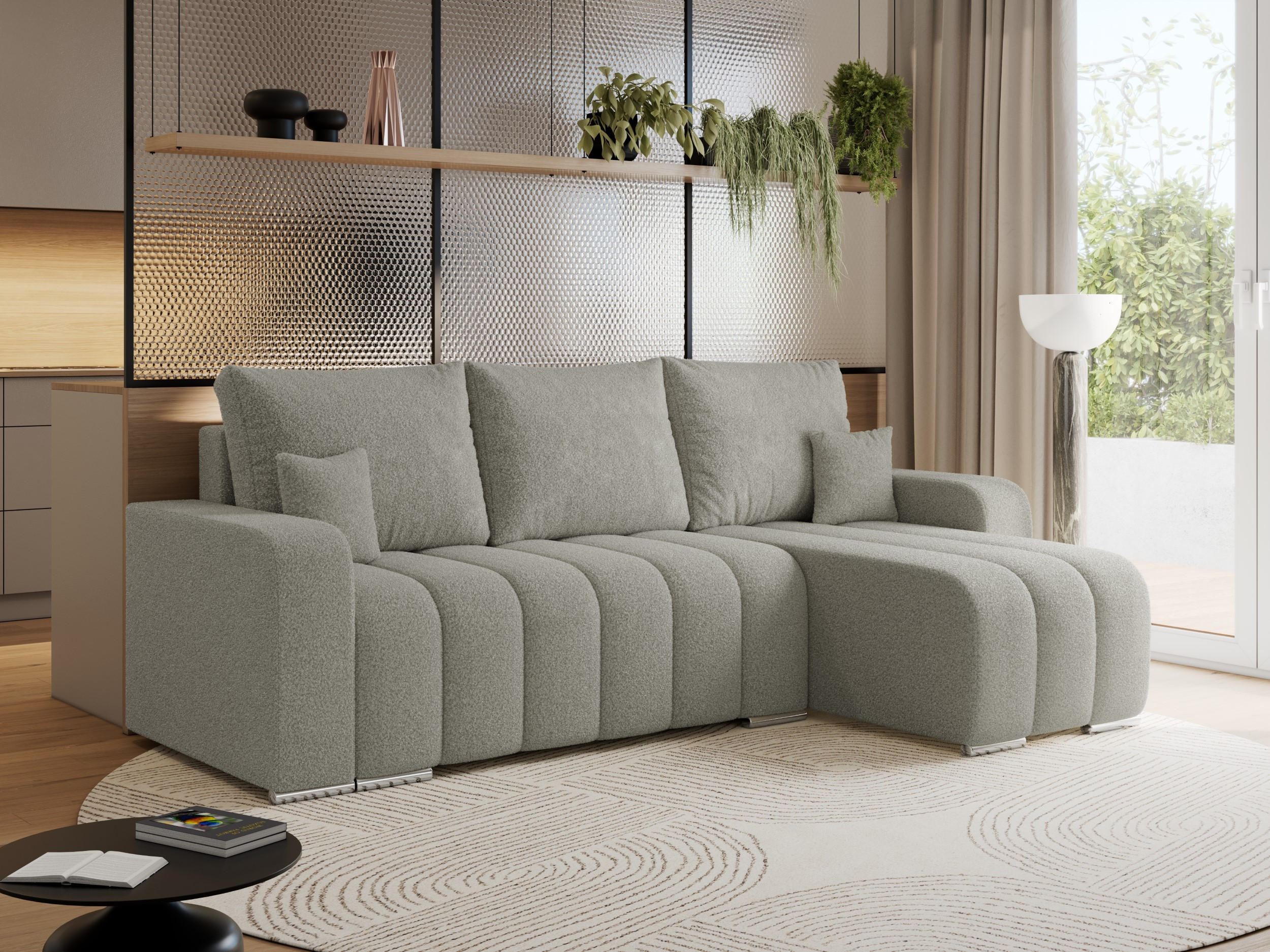 ECKSOFA KIRASSO L Hellgrau Boucle - Hellgrau/Grau, Textil (245/147cm) - MKS