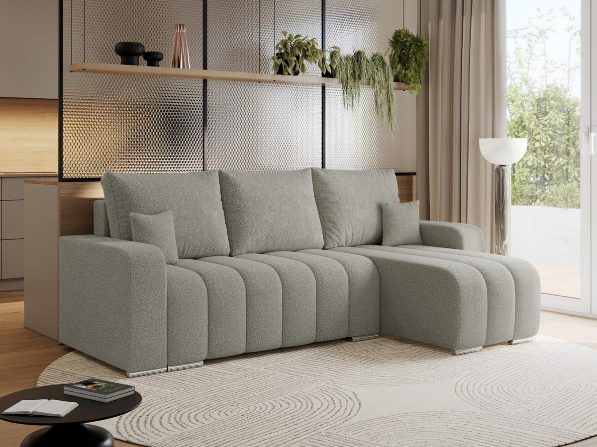 ECKSOFA KIRASSO L Hellgrau Boucle - Hellgrau/Grau, Textil (245/147cm) - MKS