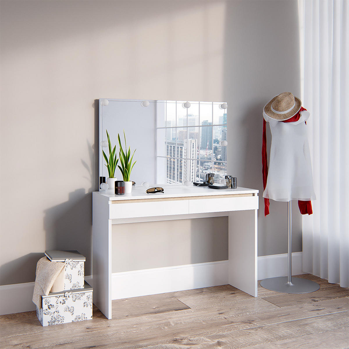 SCHMINKTISCH Emma Weiß 120 cm mit LED Beleuchtung - Weiß, Holzwerkstoff (120/83/41.8cm) - Vicco