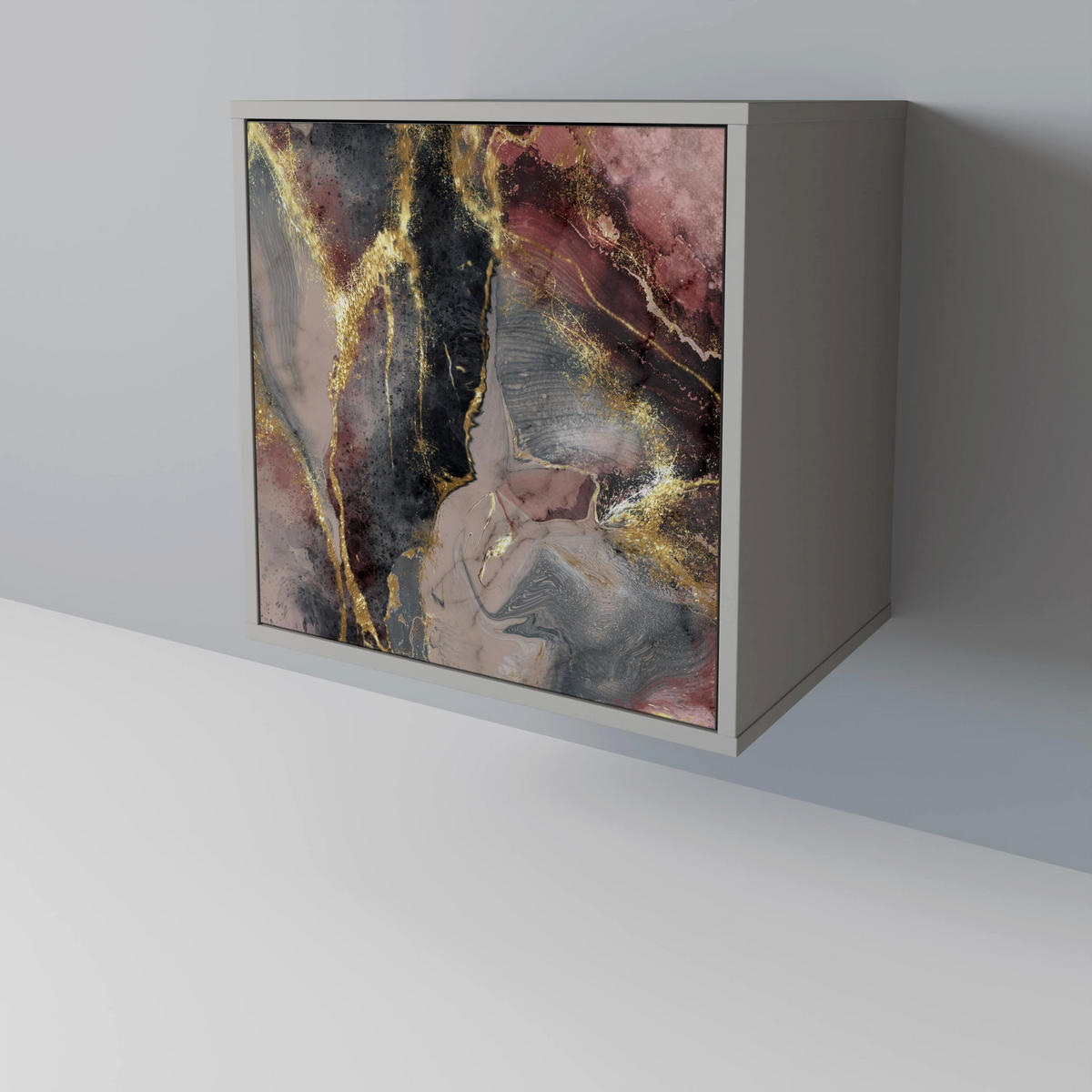 SIDEBOARD GOLDEN TIDES, Grau, 57,5x42x72,5 cm, Schwarze Metallfüße - Multicolor/Schwarz, Holzwerkstoff/Metall (57.5/72.5/42cm) - SpaceRebels