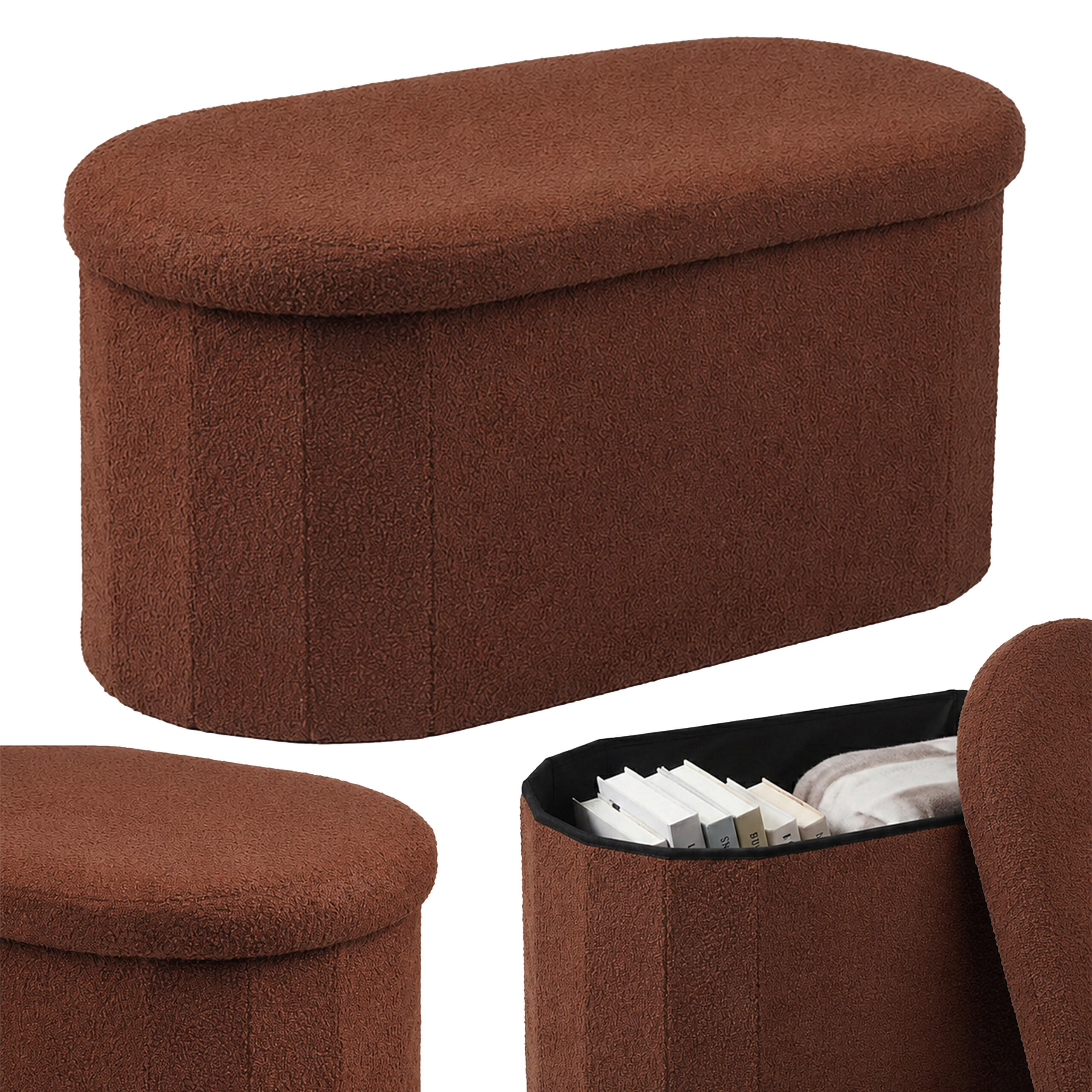LAVICA Tmavohnedá s úložným priestorom teddy poťah 76 cm - tmavohnedá, kompozitné drevo/textil (76/38/38cm) - Relaxdays