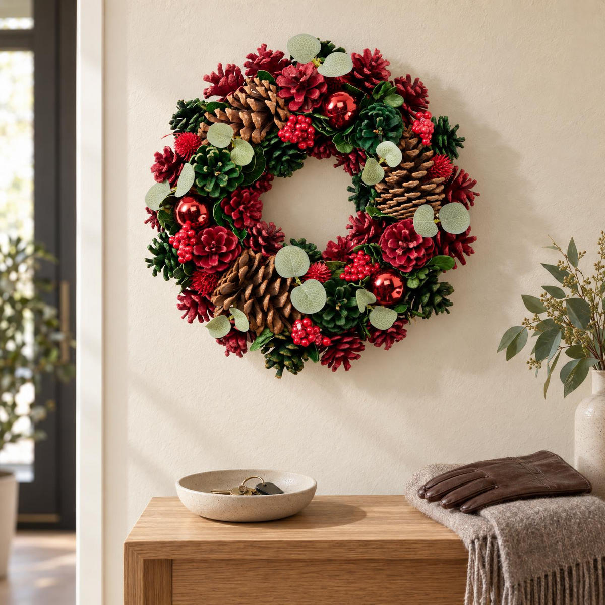 WEIHNACHTSKRANZ mit Tannenzapfen und Beeren 34/34/8 cm - Multicolor, Naturmaterialien (34/8/34cm) - Home Styling Collection