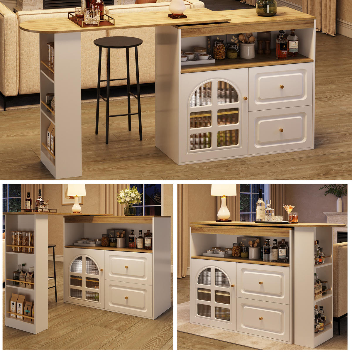 SIDEBOARD drehbar 138-204 x 39 x 104 cm Weiß MDF - Weiß, Holz (39/104/138cm) - Beauniv