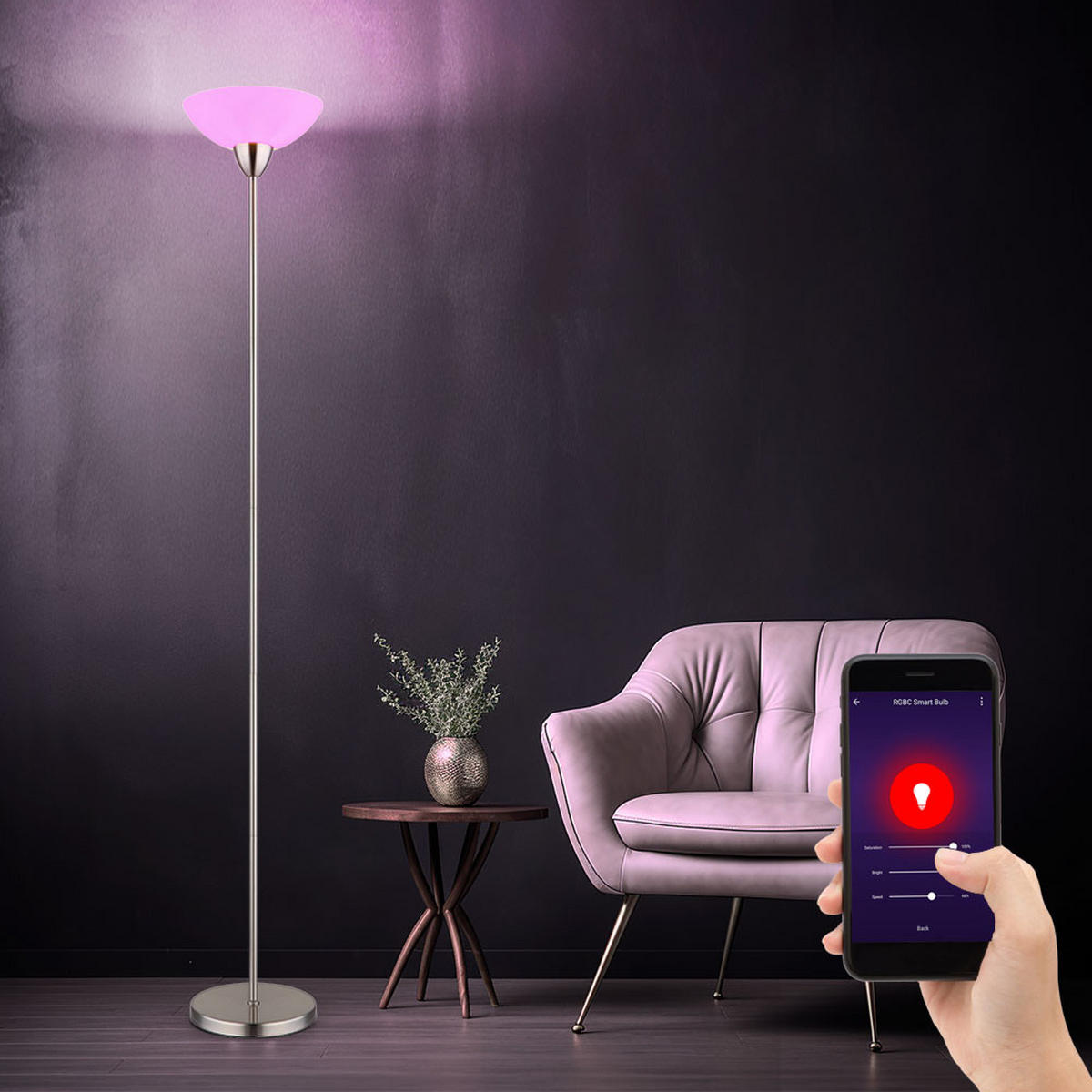 LED STEHLEUCHTE Glas Opal Silber - Silberfarben, Glas (28/28/180cm) - Globo Lighting