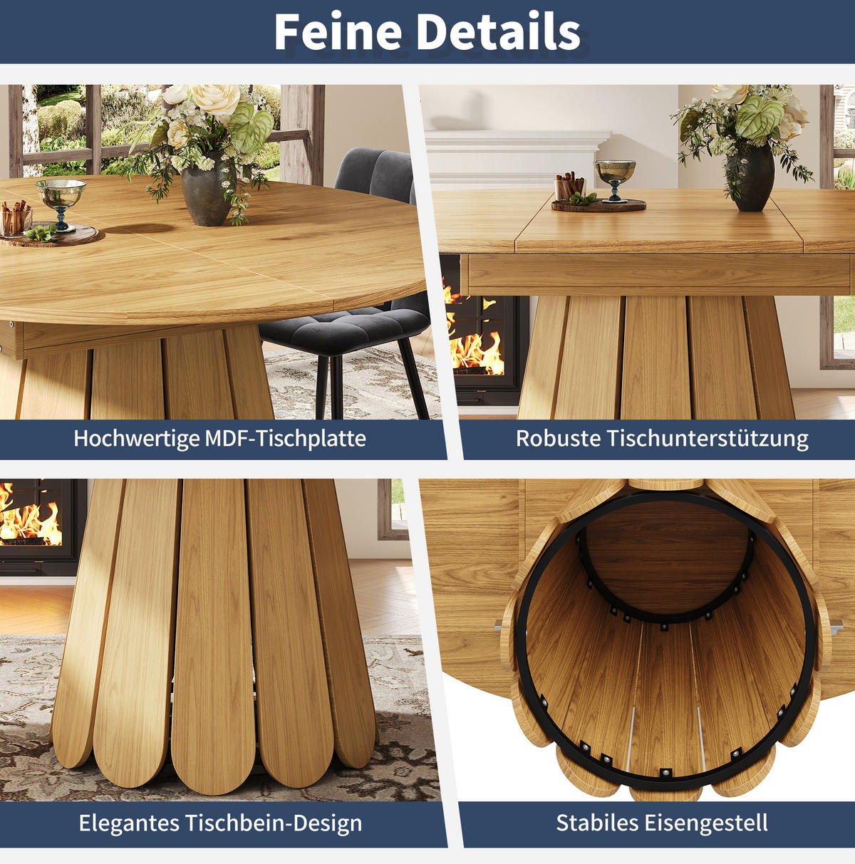 ESSTISCH 118/158/118 cm in Naturfarben aus MDF, ausziehbar und mit Holzoptik - Naturfarben, Holzwerkstoff (158/118/76cm) - Flora Grace