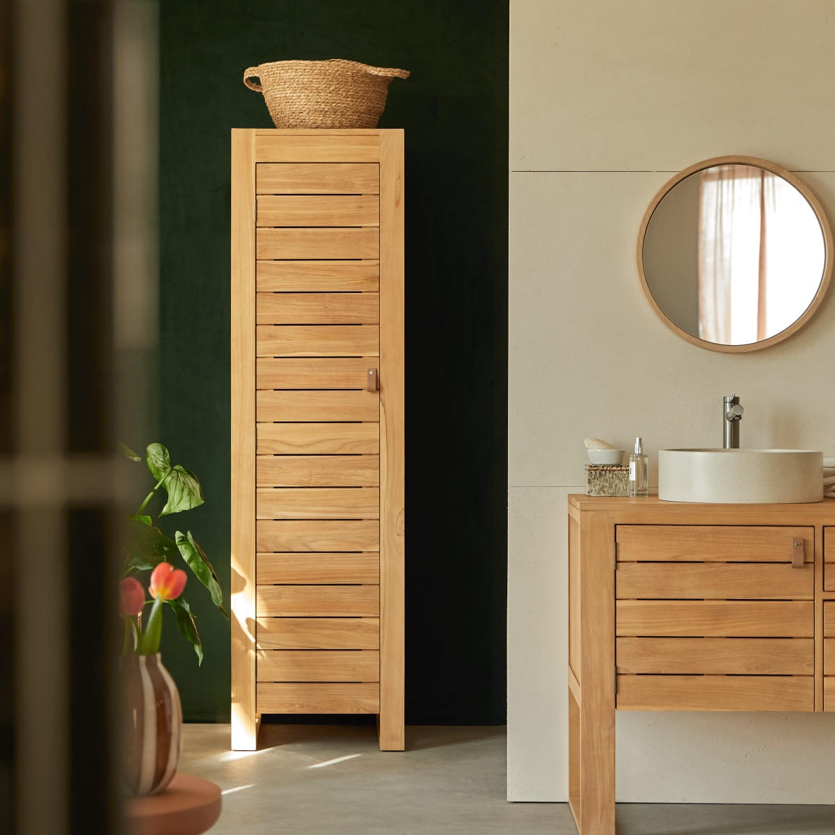 HOCHSCHRANK Minimalys Natur aus Teak - Naturfarben, Holz (50/180/55cm) - Tikamoon
