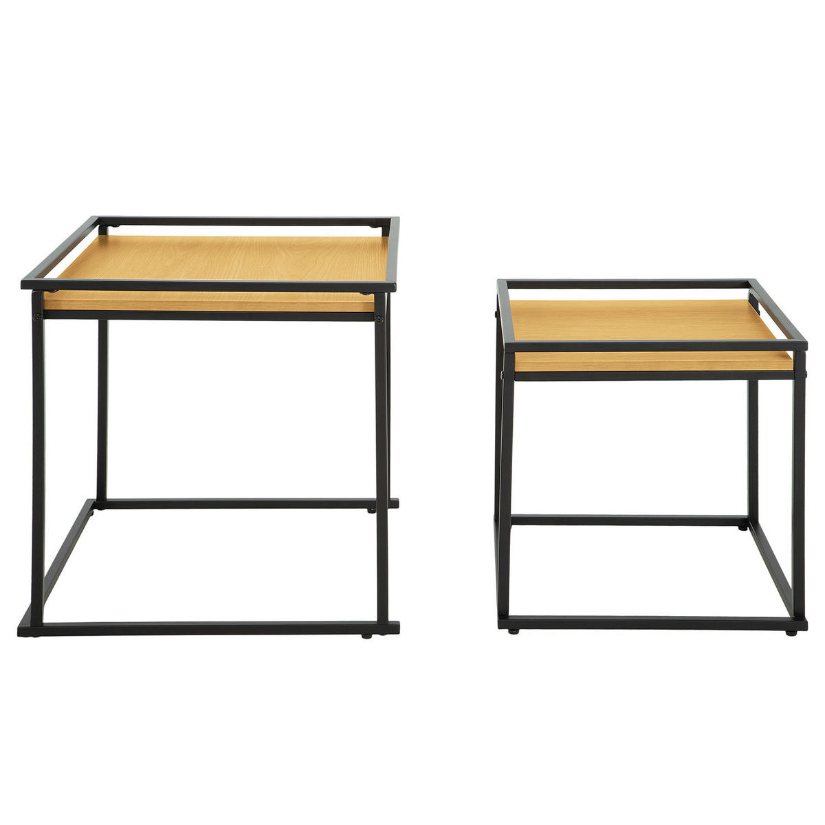 BEISTELLTISCH - 2er-Set - Metall / Spanplatte - Eichefarben/Schwarz, Holzwerkstoff/Metall (50/50/54cm) - home24