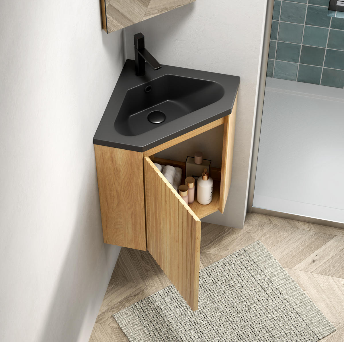 WASCHTISCHUNTERSCHRANK 54.5x38.5x52.4cm Schwarz/Naturholz mit Harzbecken - Naturfarben, Kunststoff (38.5/52.4/54.5cm) - Modfu