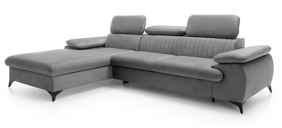 ECKSOFA 280 cm Xanto M, Schlaffunktion, verstellbaren Kopfstützen, Links, Grau - Grau, Holz (280/193cm) - Emporius