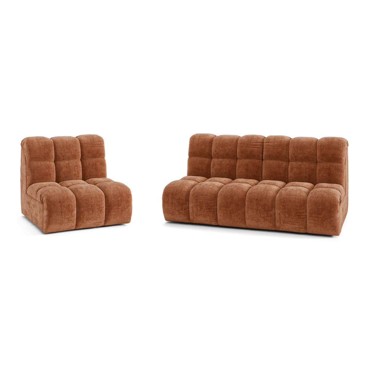 SOFA SEVEN Geprägter Samt Terrakotta 243cm - Dunkelorange/Terracotta, Textil (243/77/98cm) - Premium Interiors
