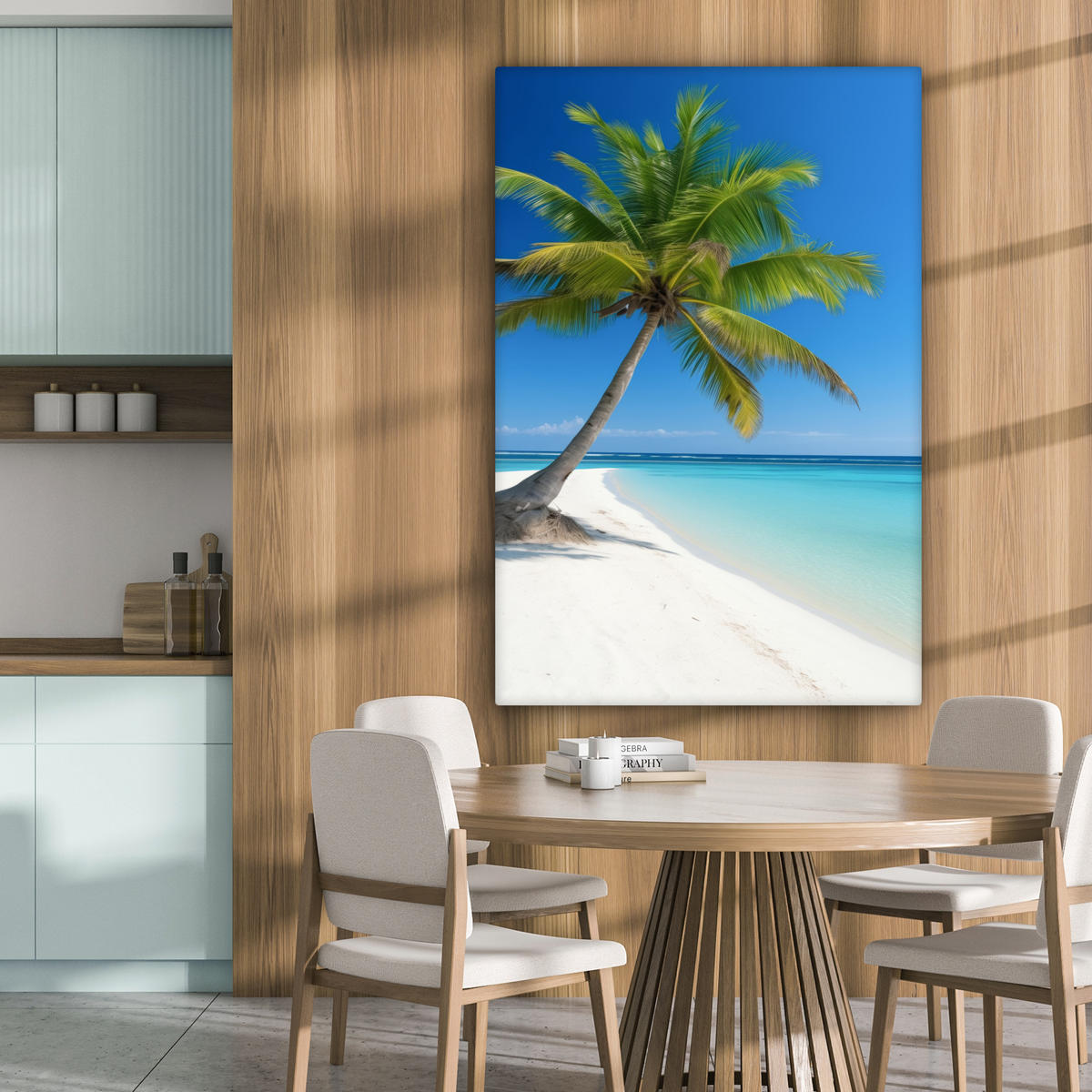 LEINWANDBILD Strand - Palme - Tropisch - Meer 90x140 cm - Grün, Textil (90/140cm) - MuchoWow