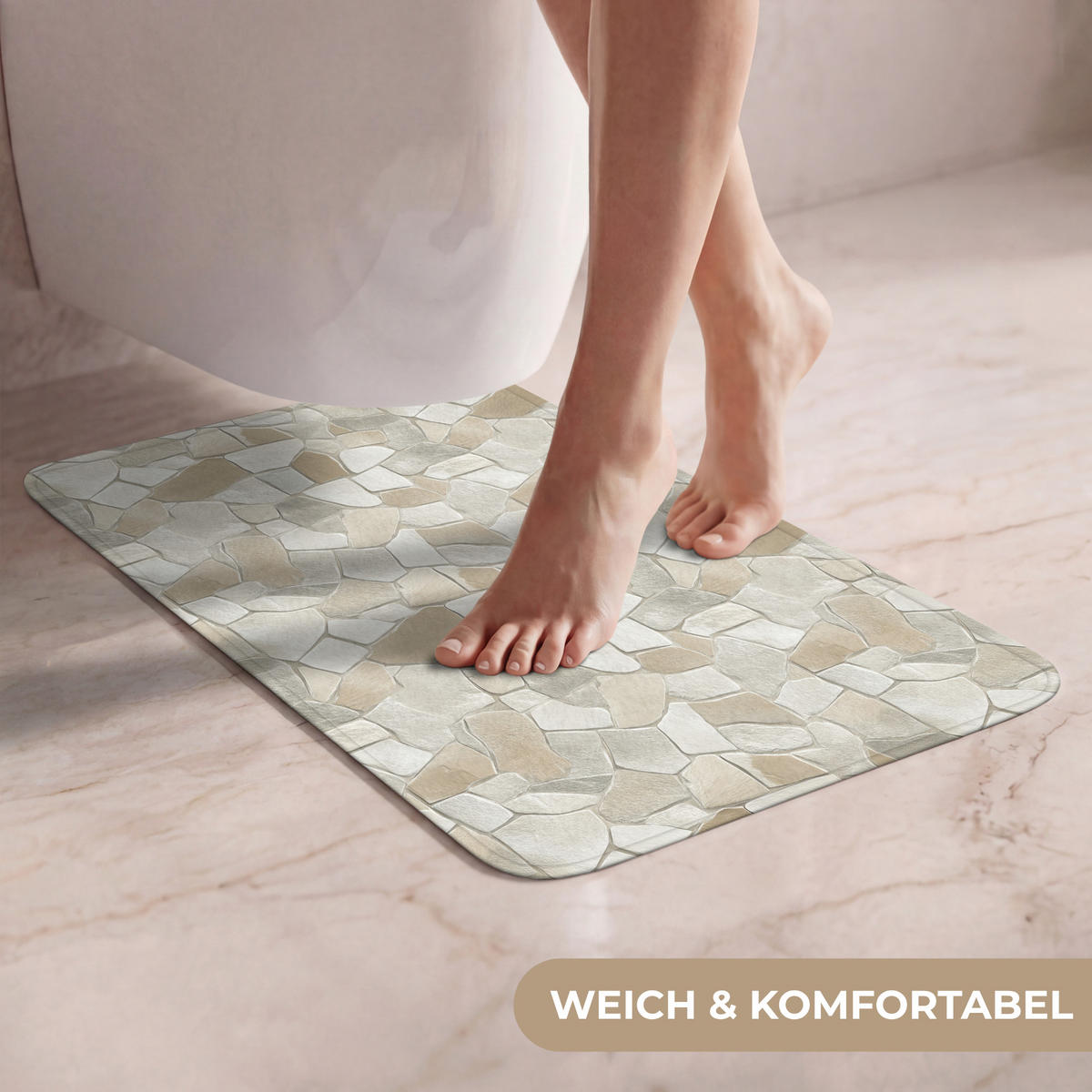 WC-VORLEGER Mosaik - Steine - Beige WC Teppich 40x60 cm - Beige, Kunststoff/Textil (40/1cm) - OnlyWow