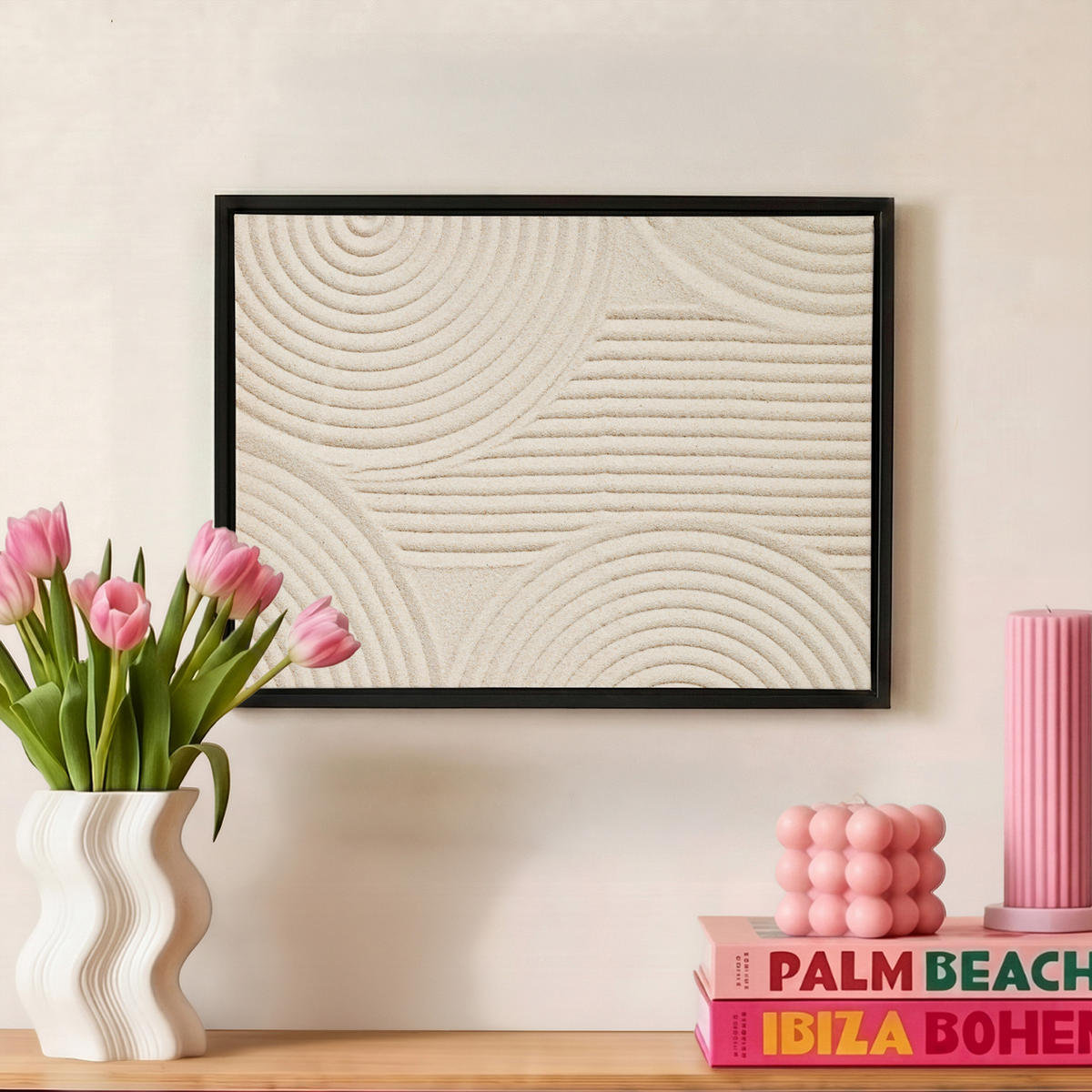 LEINWAND Bilder mit Rahmen - Muster - Abstrakt - Weiß - 40x30 - Beige, Textil (40/30cm) - MuchoWow