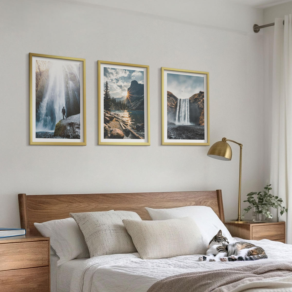 WANDBILDER 3er Set - 40x60 cm Goldrahmen - Wasserfälle, Berge, Landschaften, Natur - Goldfarben, Kunststoff (40/60cm) - ArtPrintCave