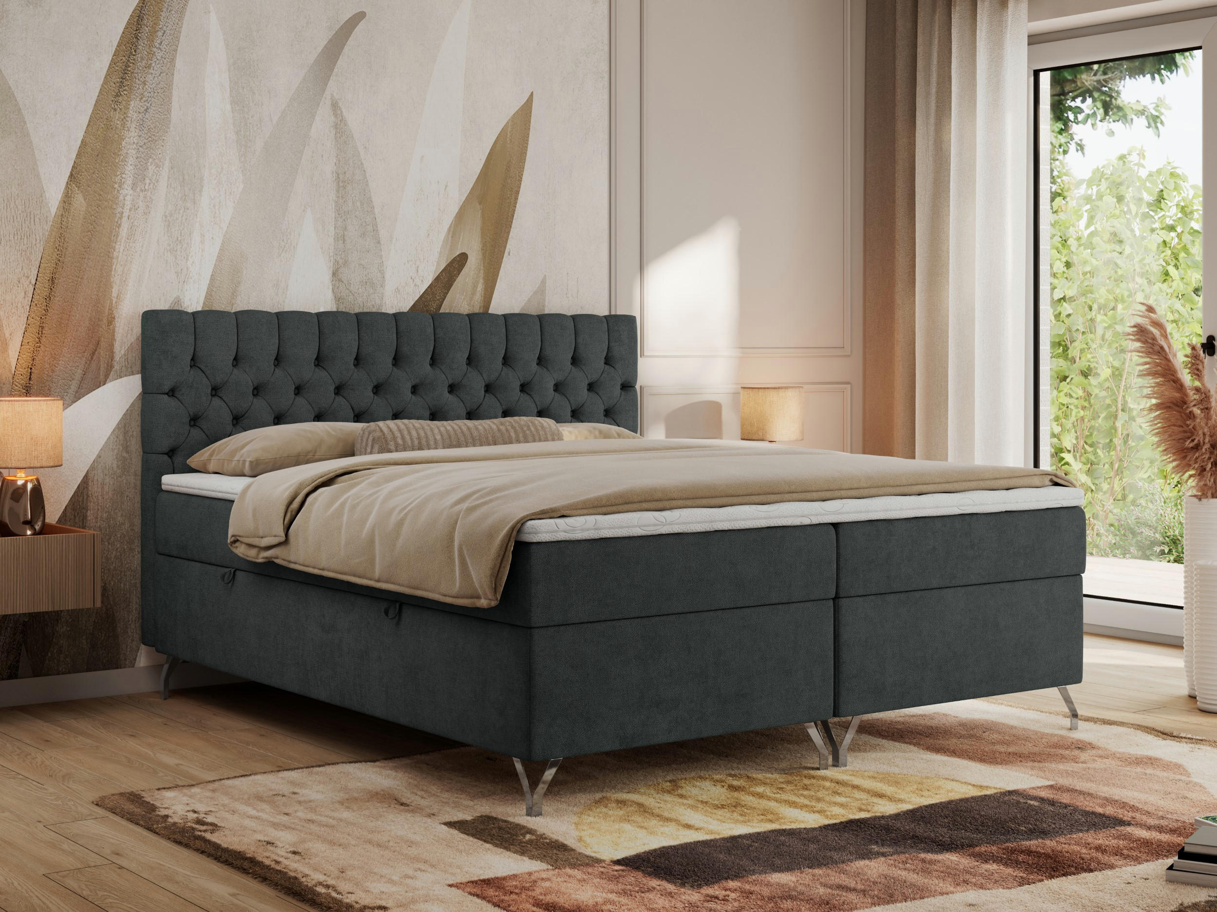 BOXBETT GRIMALDI 200/200 Dunkelgrau Struktur - H4 - Dunkelgrau, Holz/Textil (200/200cm) - MKS