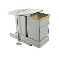 RECYCLINGBEHÄLTER zur Bodenmontage und automatischen Entnahme in der Küchenzeile, 2x14Liter, Kunststoff Grau - Grau, Kunststoff (26.5/46/41cm) - EMUCA