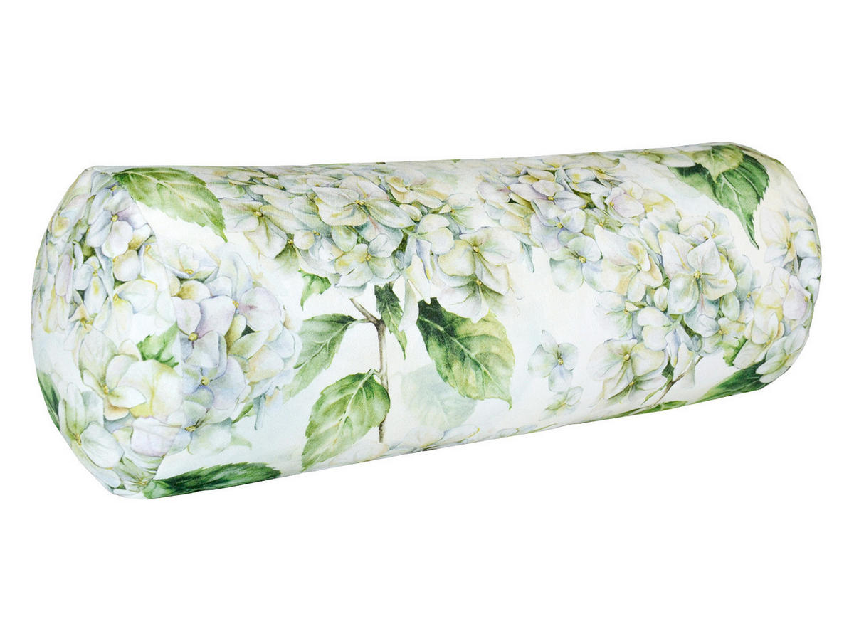 NACKENROLLENHÜLLE Landlust-Hortensie weiß 15/40 cm - Weiß/Grün, Textil (15/40cm) - beties Heimtextil