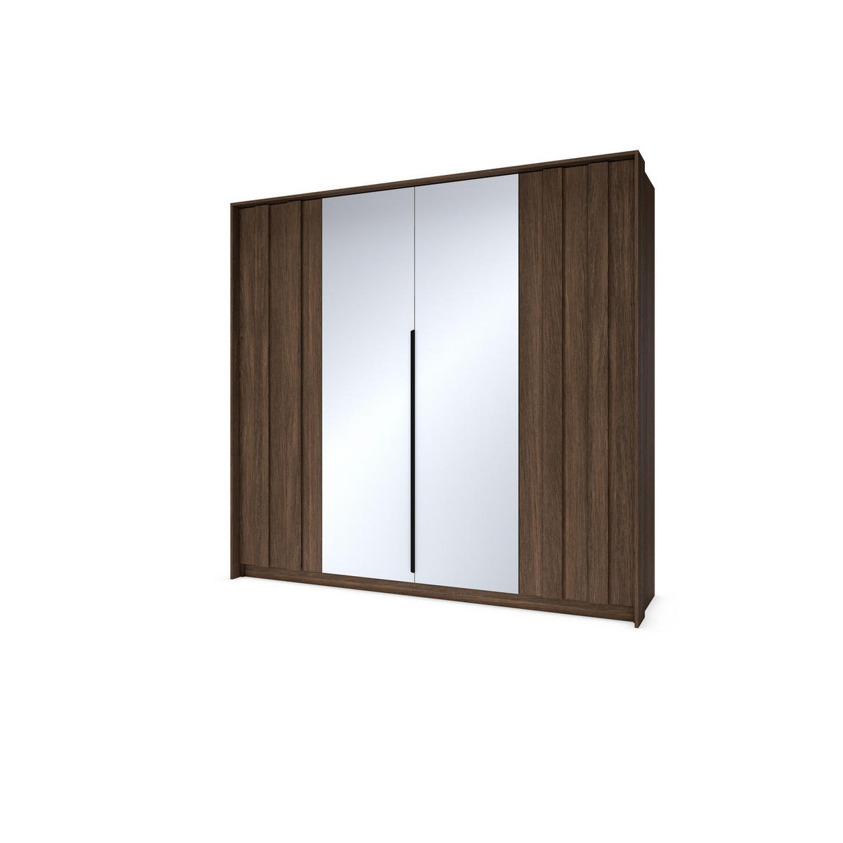 KLEIDERSCHRANK LUPO 223 cm Eiche Dunin - mit 4 Türen, Spiegel und LED-Beleuchtung - Eichefarben/Schwarz, Holz/Holzwerkstoff (223/210/60cm) - Ravio