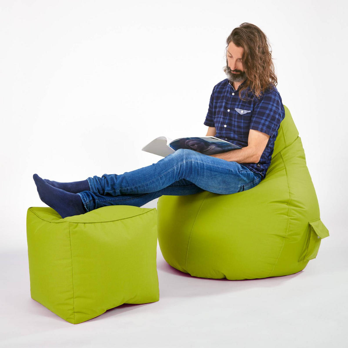SITZSACK-HOCKER Pouf "Cube" 40x40x40cm - Grün, Textil (40/40/40cm) - Green Bean
