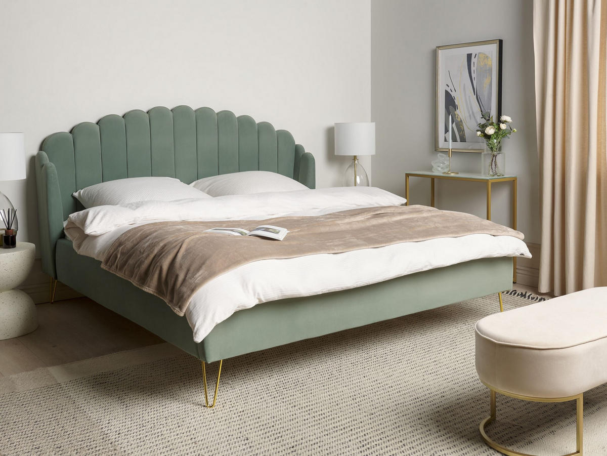 BETT mit Lattenrost 180/200 cm Samtstoff Grün Ambillou - Grün, Textil (180/200cm) - Beliani