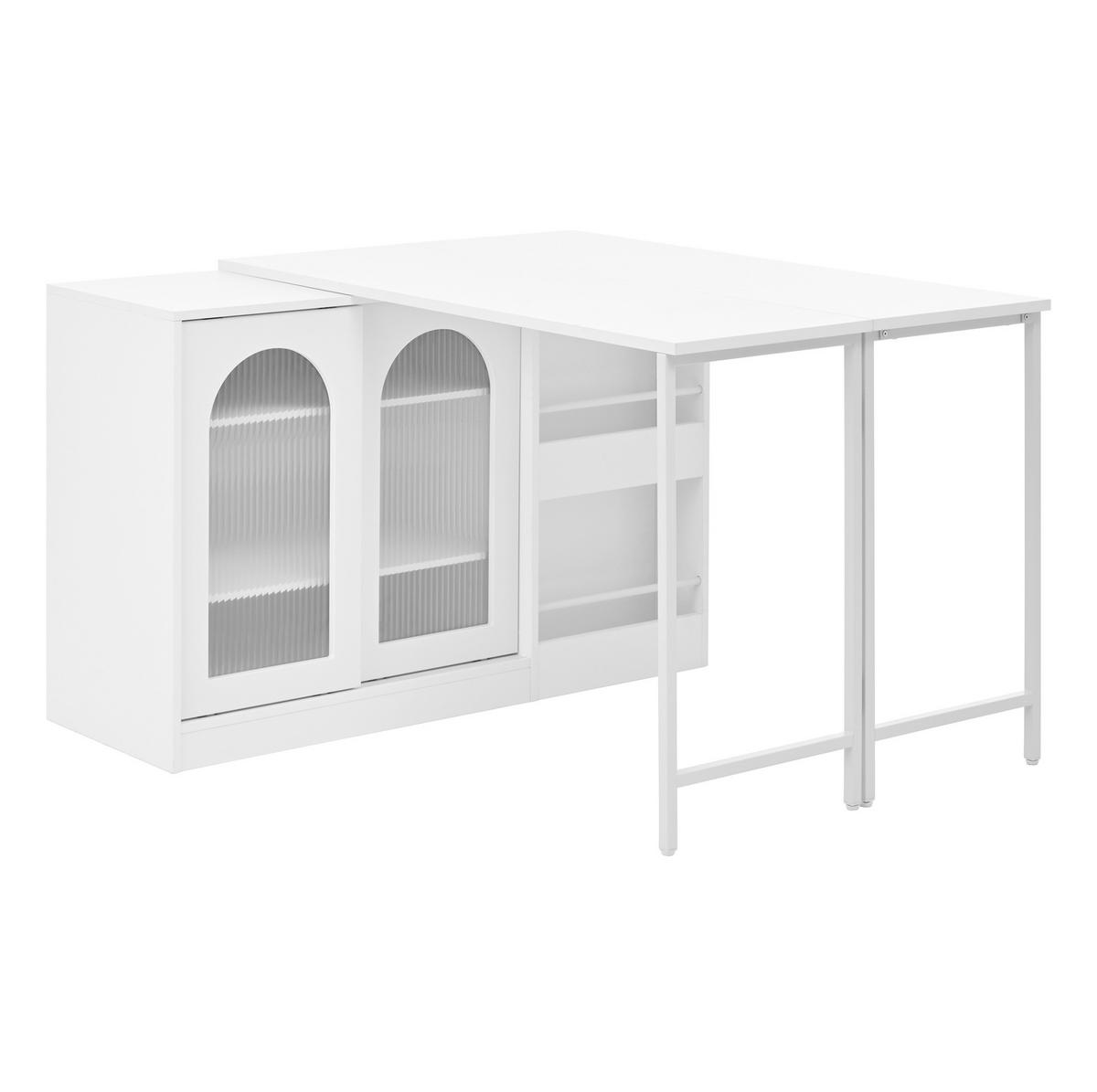 BAROVÝ stôl, 121,5/40/76,7 cm biely, MDF, otočný a rozkladací s úložným priestorom - biela, kompozitné drevo (121.5/40/76.7cm) - BEAOK