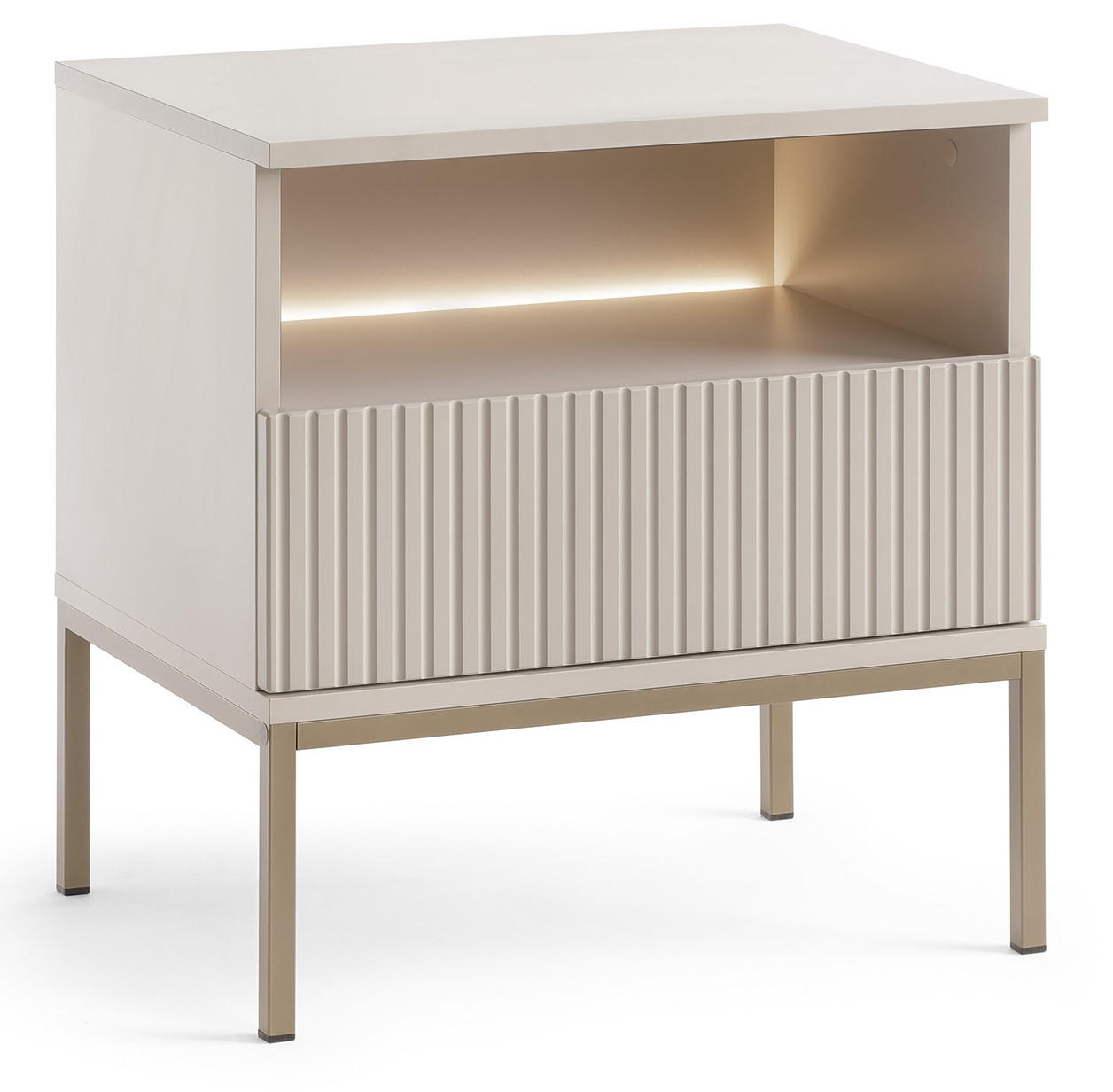 NACHTTISCH 50 cm Haller mit Lamellen, LED-Beleuchtung, Kaschmir - Beige, Holz (54/56/39cm) - Emporius