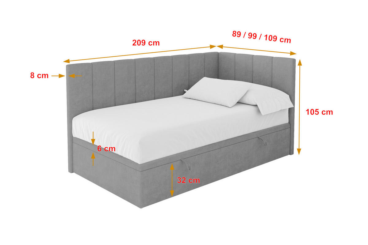 EINZELBETT Jugendbett mit Bettkasten Links, ohne Matratze - LOVY 80x200 Grau - Anthrazit, Holzwerkstoff/Textil (80/200cm) - ALTDECOR