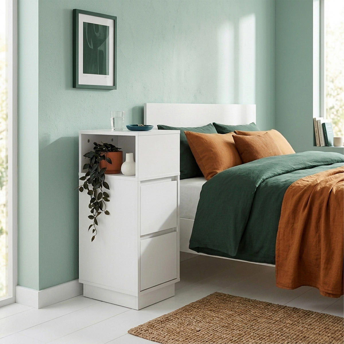 STOLÍK Biely MDF 2 zásuvky - biela, kompozitné drevo (24/64/30cm) - Relaxdays
