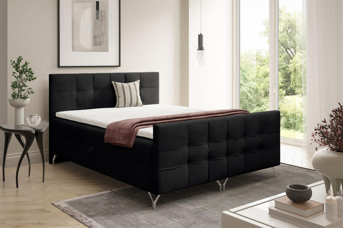 BOXBETT Perla Premium überlänge - Schwarz, Holzwerkstoff/Textil (160/220cm) - Fun Möbel