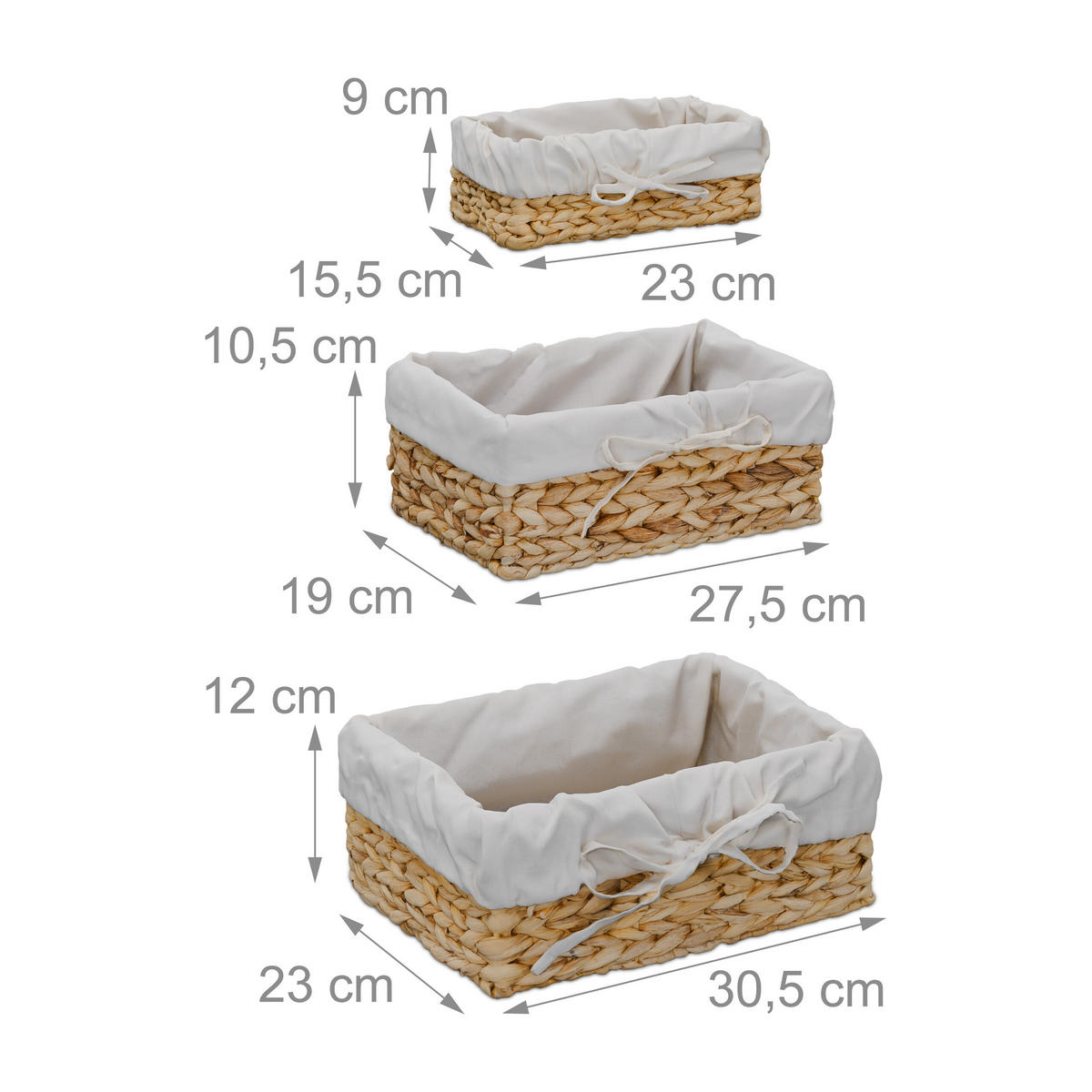 3TLG.BROTKORB-SET - Multicolor, Textil/Metall (30.5/12/23cm) - Relaxdays