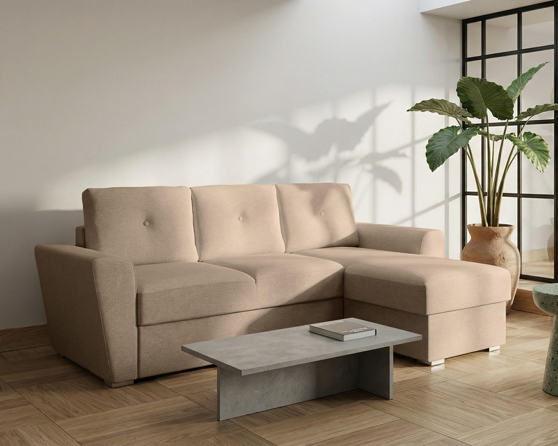 ECKSOFA Bellano Ecksofa L-Form- links oder rechts montierbar, braun - Braun, Holz (243/156cm) - Homesy
