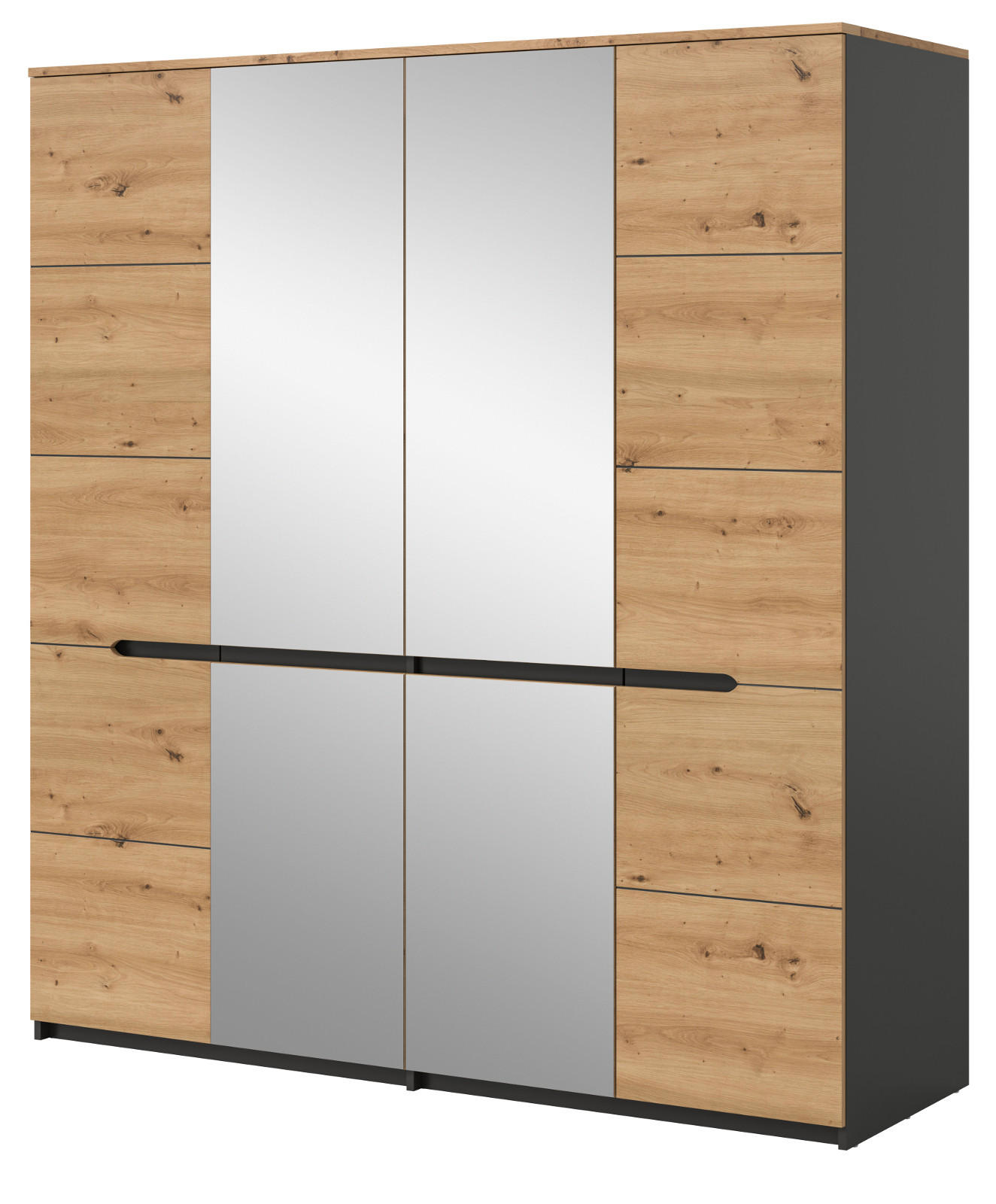 KLEIDERSCHRANK Eiche Artisan, grau 4-türig 180 cm, Drehtürenschrank mit Soft-Close und Spiegel - Eiche Artisan/Grau, Glas/Holzwerkstoff (180/198/59cm) - Inn.Furn