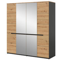 KLEIDERSCHRANK Eiche Artisan, grau 4-türig 180 cm, Drehtürenschrank mit Soft-Close und Spiegel - Eiche Artisan/Grau, Glas/Holzwerkstoff (180/198/59cm) - Inn.Furn