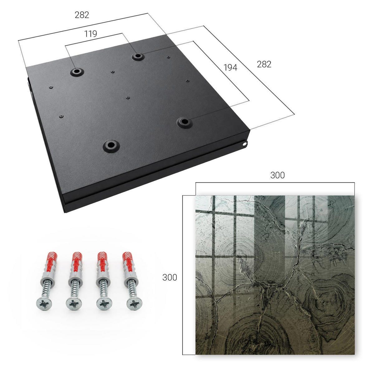 SCHLÜSSELBOX Schwarz 30x30 cm- Türöffnung nach rechts - Holzkonstruktion - Grau, Metall (30/30/5cm) - TULUP
