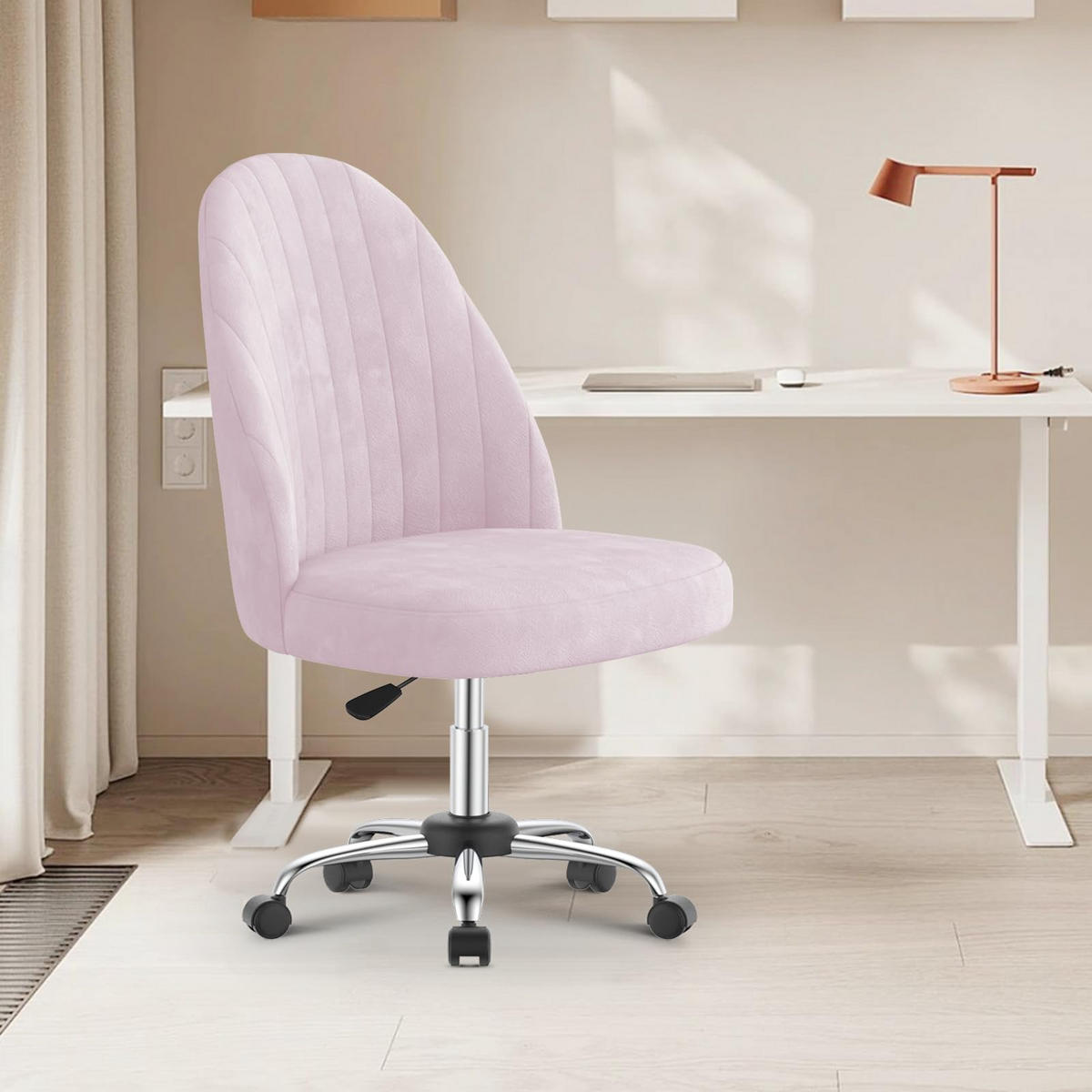 DREHSTUHL Rosa Samt ergonomisch drehbar - Pink, Metall (30/44.5/48.5cm) - Rattrix