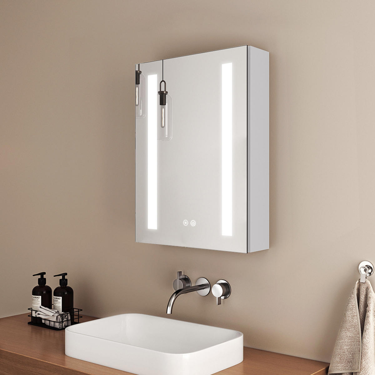SPIEGELSCHRANK mit Beleuchtung Weiß 60/40/14,5 - Weiß, Metall (40/60/60cm) - EMKE