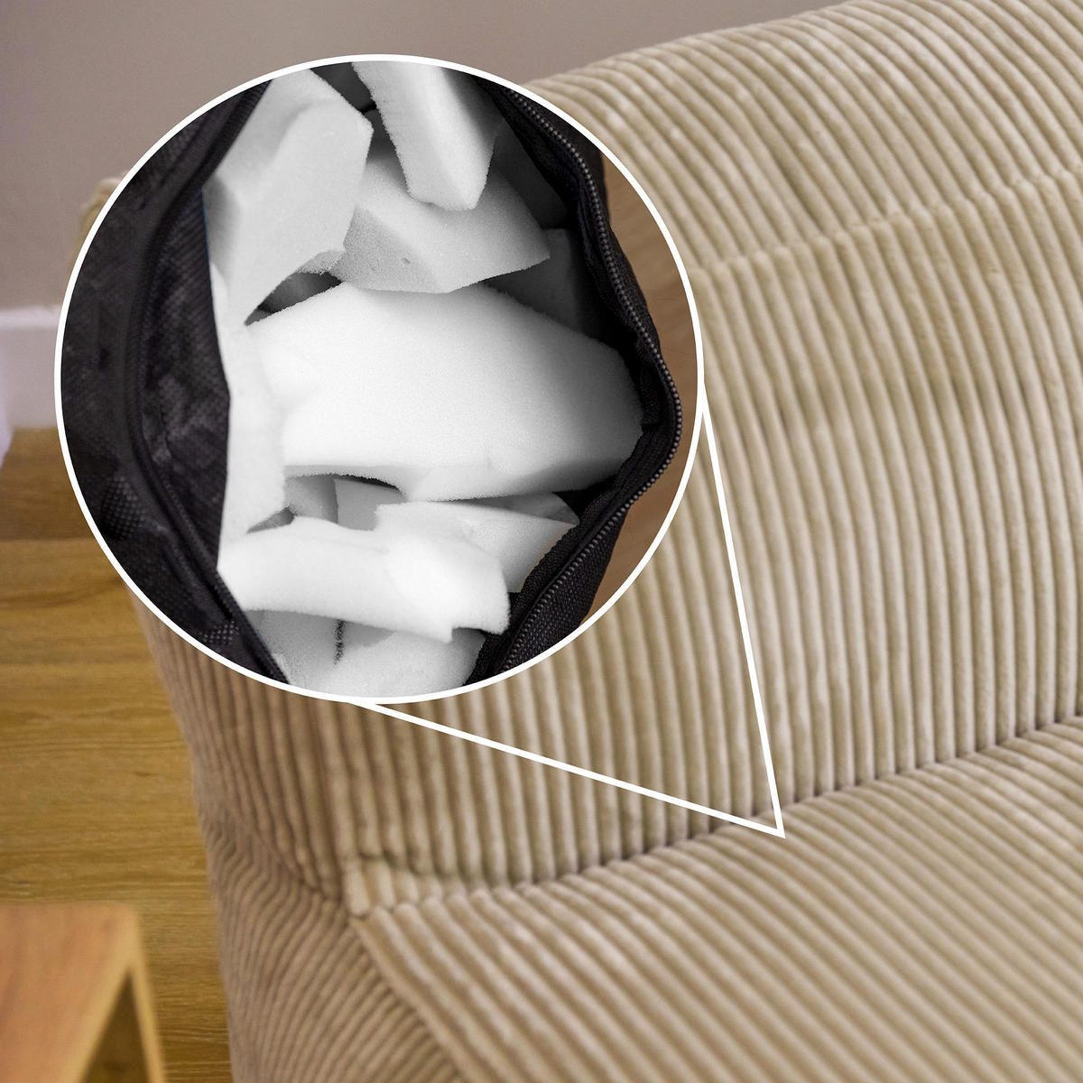 SITZSACK-SOFA 4-tlg. ZEN: Ecksessel, 2 Sessel, Fußstütze - Beige, Textil (500/68/100cm) - icon