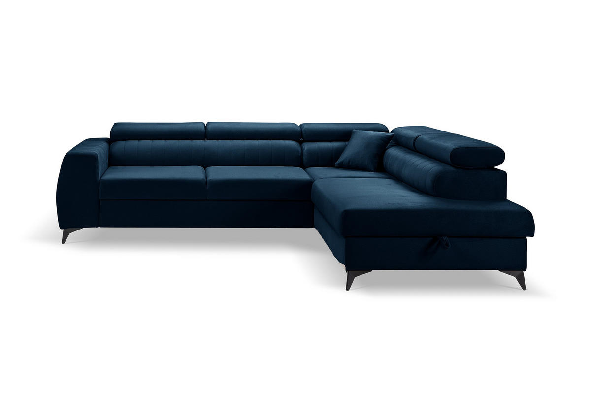 ECKSOFA PIERO L Rechts mit Schlaffunktion 195x125 Velours Dunkelblau - Schwarz/Dunkelblau, Holz/Textil (203/268cm) - Muffo