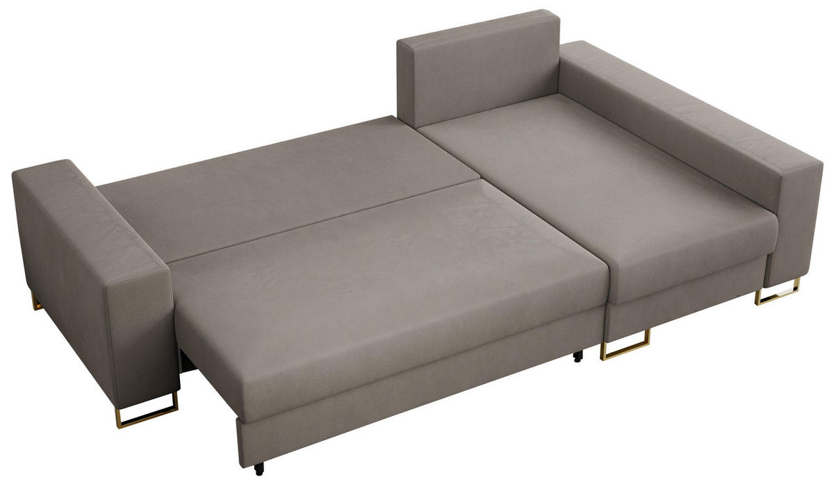 ECKSOFA Dorian Velvet Hellbraun - Hellbraun/Goldfarben, Textil/Metall (242/138cm) - MKS