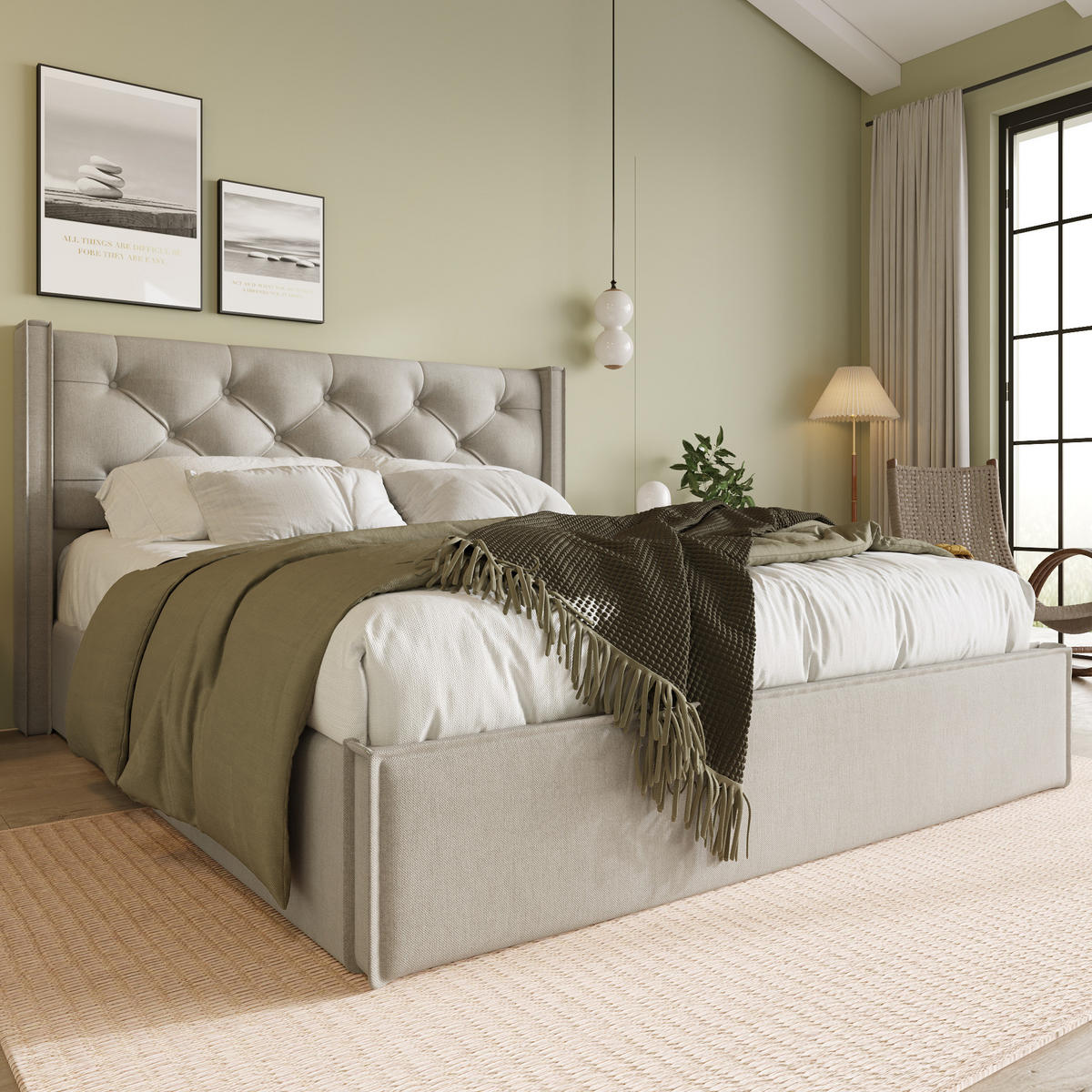 BETT mit Bettkasten 140x200 cm Baumwolle Light Grey - Hellgrau, Metall (140/200cm) - Meubliv