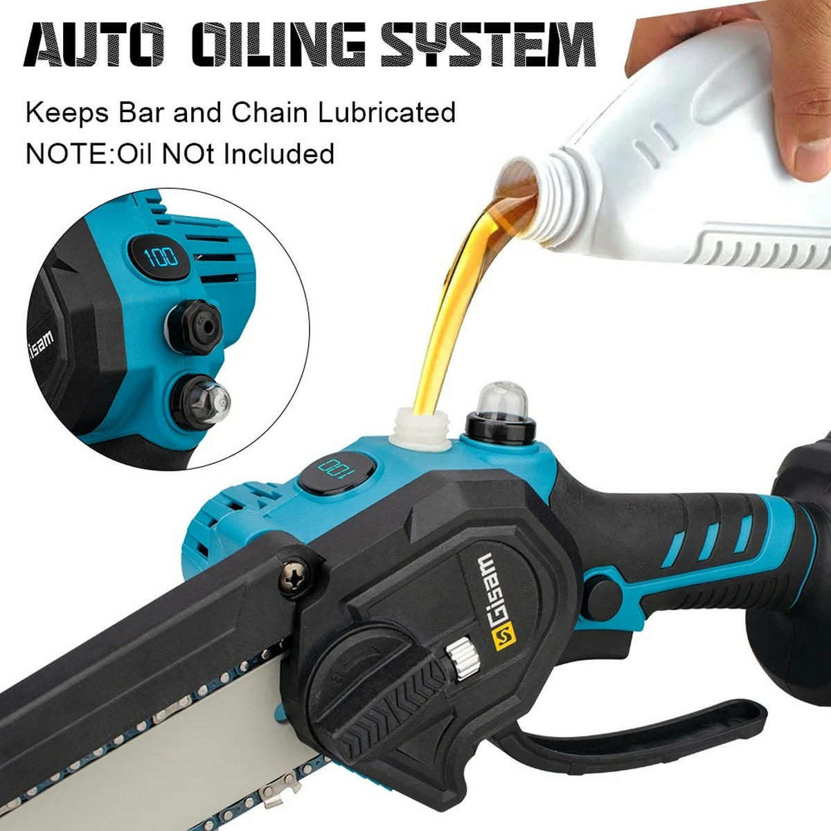 KETTENSÄGE 8 Zoll Bürstenlos Blau für Garten Holzbearbeitung, Mit 2 Akkus - Blau, Metall (15/7/40cm) - Coonoor