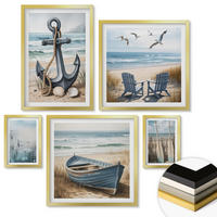 WANDBILDER 5er Set - 50x50 cm & 20x30 cm & 40x60 cm Goldrahmen - Waldlandschaft, See Łódź - Goldfarben, Kunststoff (40/60cm) - ArtPrintCave