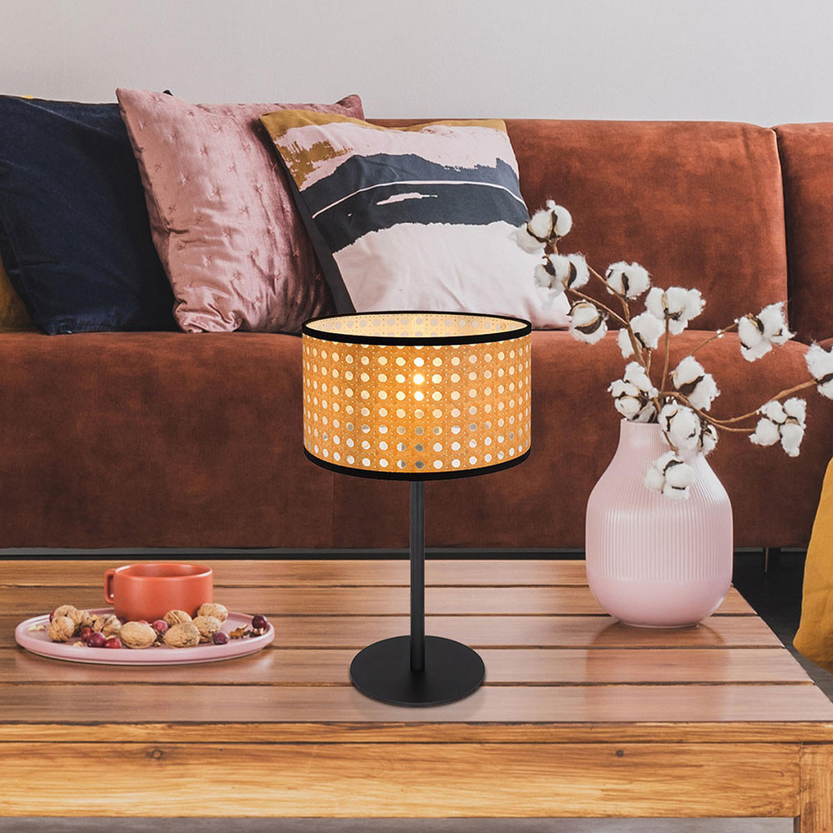 TISCHLEUCHTE Kunststoff Schwarz Bambus-Optik - Schwarz, Metall (23/23/40cm) - Globo Lighting