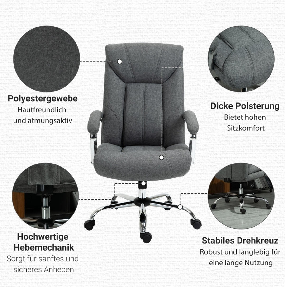 DREHSTUHL 78/65/110-118 cm grau aus Polyester mit Wippfunktion - Grau, Kunststoff (78/118/65cm) - OKWISH