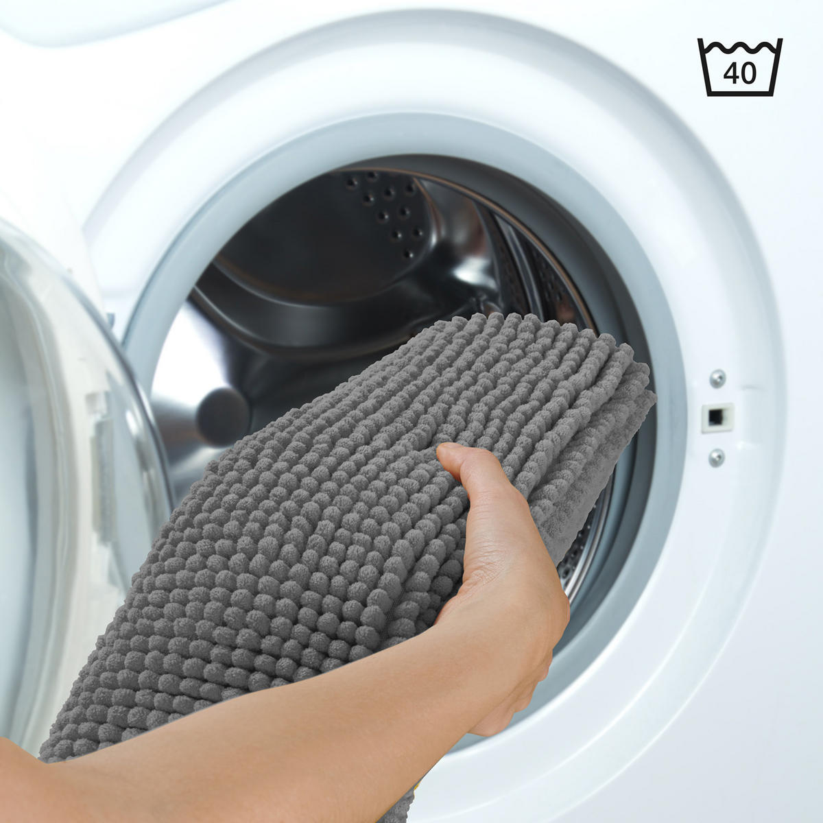BADEMATTE Hochflor Chenille, 60x120 cm, Dunkelgrau - Dunkelgrau, Textil (60/120cm) - Blumtal