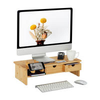 MONITORSTÄNDER Natur Bambus 2 Schubladen Handyhalterung - Hellbraun, Holz/Holzwerkstoff (23/54/14cm) - Relaxdays